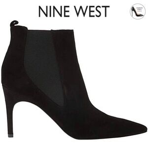 NINE WEST Joliee Black Leather Booties Pointed toe Stiletto Heel Ankle Boots 8.5